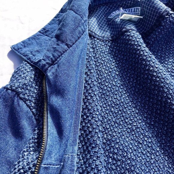 Vtg Danish Blue Willi’s Zip Natural Cotton Knit Sweater Denim Jacket Women’s XL - Picture 16 of 16